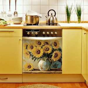 Impressionist sunflower oil painting sticker for kitchen dishwasher and cabinet decor