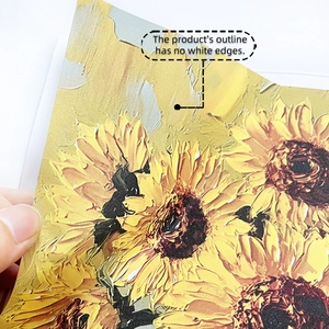 Close-up of sunflower wall sticker showing oil painting texture and no white edges