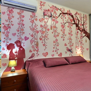 Romantic Heart Tree Wall Stickers PVC Self Adhesive Large Couple Silhouette Birds Decals For Bedroom Living Room Decor