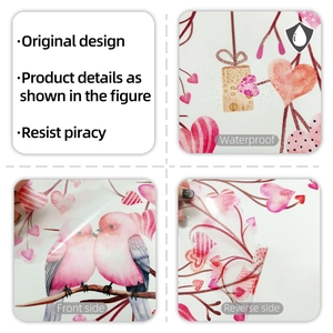 Waterproof PVC wall sticker featuring pink birds and hearts with double-sided visual effect