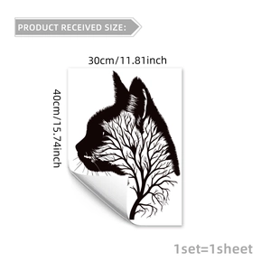 Black cat silhouette wall sticker with branch pattern art and dimensions 30x40cm
