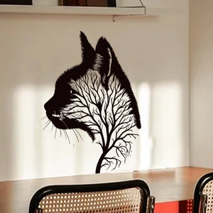 Cat Silhouette Wall Sticker PVC Tree Branch Pattern Self-Adhesive Waterproof Modern Art Home Decor For Living Room