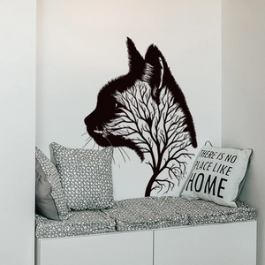 Modern black cat silhouette and tree branch wall sticker for living room home decor