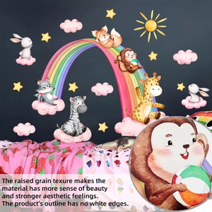 Detail of animal and rainbow wall stickers showing raised grain texture and no white edges