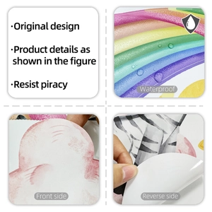 Detailed view of waterproof cartoon rainbow wall sticker with adhesive backing