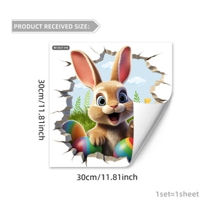 3D Easter bunny wall sticker 30x30cm size detail with self-adhesive PVC peel-off back