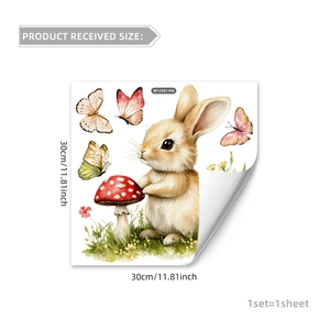 Detailed view of watercolor Easter rabbit wall sticker with dimensions 30x30cm