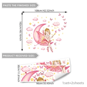 Stickers muraux fée avec lune et étoiles pour décoration de chambre d'enfant