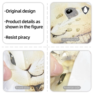Macro shot showing waterproof texture and front-back details of the floral rabbit sticker
