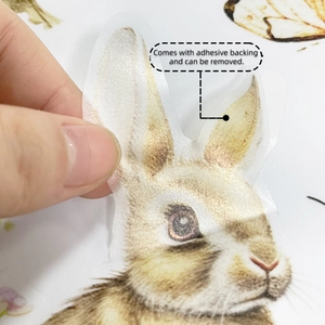 Close-up of removable Easter bunny wall sticker with self-adhesive backing details