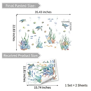 Luminous ocean animal wall stickers with turtles and fish in 90x58cm display size