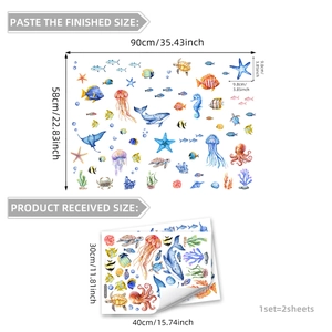 Marine life glow in the dark wall stickers showing ocean animals and dimensions