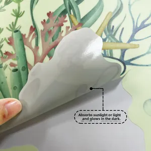 Detailed close-up of luminous sea plant wall stickers showing material and back adhesive layer