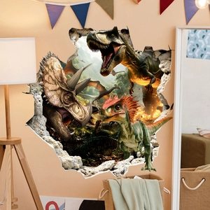 Wandtattoo Dinosaurier 3D Effekt Durchbruch PVC Selbstklebend Wanddeko Für Kinderzimmer Und Schlafzimmer