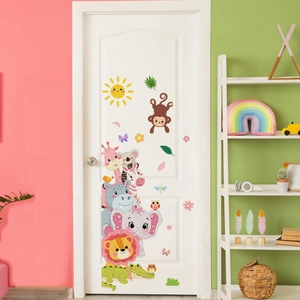 Cartoon Animal Wall Stickers Waterproof PVC Self Adhesive Removable Decals For Kids Room Nursery Bedroom Decor Lion Elephant