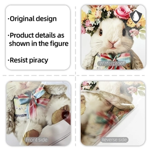 Waterproof Easter bunny stickers detail showing floral patterns and adhesive peeling