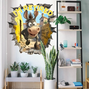 Sticker mural 3D créatif avec un âne amusant traversant un mur pour décoration