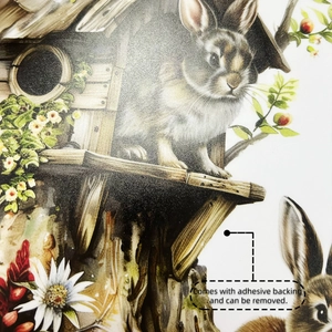 Detail of self-adhesive Easter bunny decal showing matte texture and removable backing