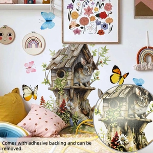 Detailed view of Easter bunny and butterfly wall stickers with adhesive backing