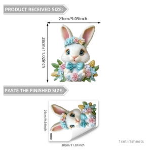 Detail view of Easter bunny wall sticker dimensions and waterproof PVC material specs