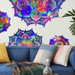 Mandala Flower Wall Stickers Holographic Laser Material Gradient Colorful Self Adhesive Waterproof PVC Decals Home Decor