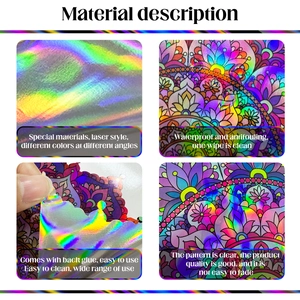 Laser holographic mandala wall sticker with waterproof surface and adhesive backing