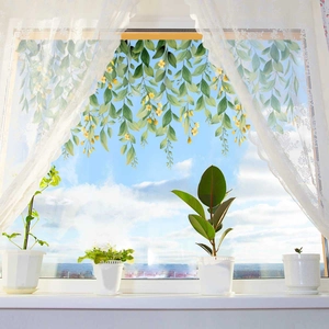 Hanging Green Plant Vines Wall Stickers PVC Double Sided Visual Window Decals Flower Background Self Adhesive Modern Home Decor