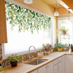 Hanging green leaves and yellow flowers window stickers for home glass decor