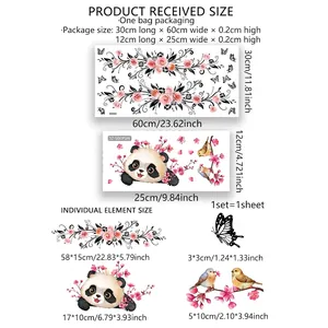 Size chart for floral panda wall decals with double-sided printing dimensions in cm and inches