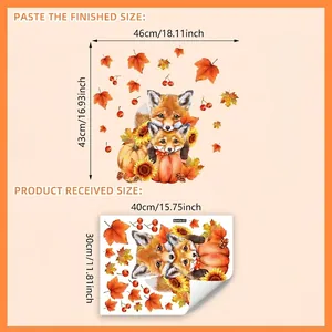 Autumn fox pumpkin window stickers with size specifications for home glass decor