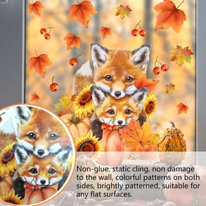 Autumn fox pumpkin window stickers with static cling and double sided color prints