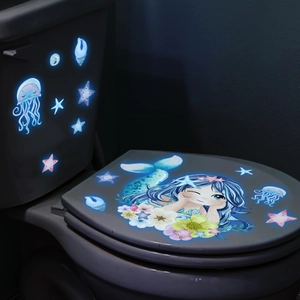 Adesivo murale sirena luminosa con meduse e stelle marine fluorescenti sulla parete