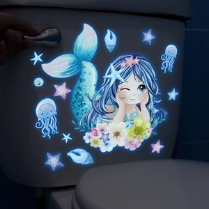 Adesivo Da Parete Sirena Luminosa Brilla Al Buio Tema Oceano PVC Cartone Animato Medusa Decalcomania Per Bagno Decorazione