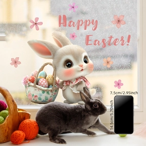 Adesivi per finestre pasquali con coniglietti e uova fiorite con scritta Happy Easter