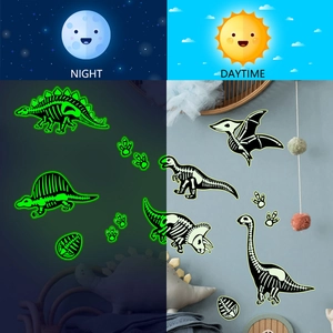 Glow in the dark dinosaur skeleton wall stickers for kids room with day and night effect
