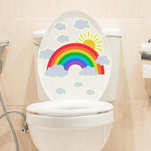 Glow-in-the-dark rainbow and clouds adhesive wall sticker for bathroom toilet lids