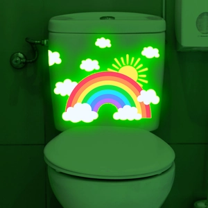 Glow in the dark rainbow and clouds wall sticker for bathroom decor in green fluorescence
