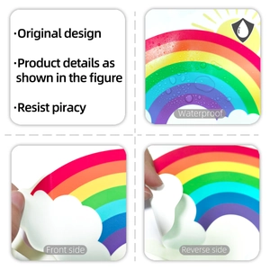 Waterproof rainbow and cloud wall sticker showing hydrophobic surface and adhesive back
