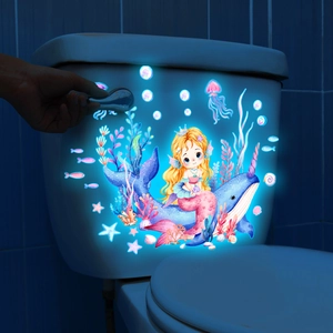 Lumineux Sirène Narval Monde Sous-marin Stickers Muraux pour Chambre d'Enfant Toilette Décoratif PVC Imperméable Décalcomanies
