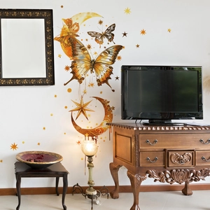 Golden moon and butterfly wall stickers set for living room and bedroom home wall decor