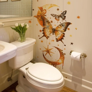 Golden moon and butterfly wall stickers set for living room and bedroom home wall decor