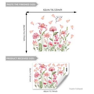 Pink floral double-sided window stickers with lilies and roses home glass decoration