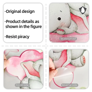Waterproof cartoon elephant wall sticker with adhesive backing detail for children rooms