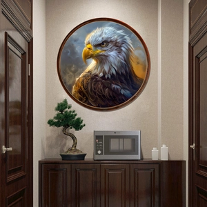 Creative eagle round wall sticker with wooden frame for living room art decor