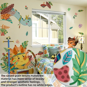 Detail of cartoon dinosaur wall decals showing raised grain texture and no white edges