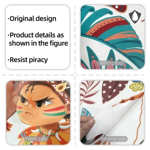 Waterproof cartoon tribal boy and tropical leaves wall sticker with self-adhesive backing