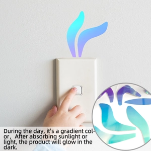 Luminous wall sticker detail showing blue-purple gradient wave on light switch