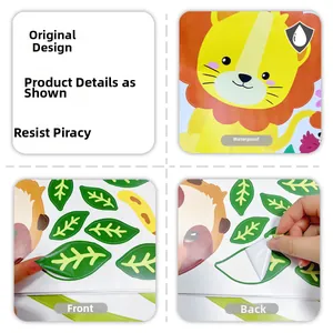 Detail showing waterproof cartoon lion wall sticker with strong adhesive backing and printing