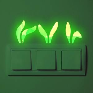 Luminous green leaf wall stickers for switch decoration in children's dark rooms