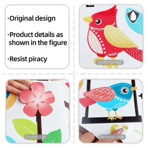 Waterproof bird and flower wall stickers detail showing adhesive texture and glossy finish